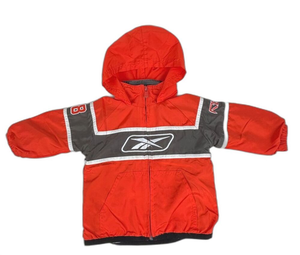 VTG Reebok 58 Toddler Zip Windbreaker Jacket 2T Orange Gray Hoodie Packable